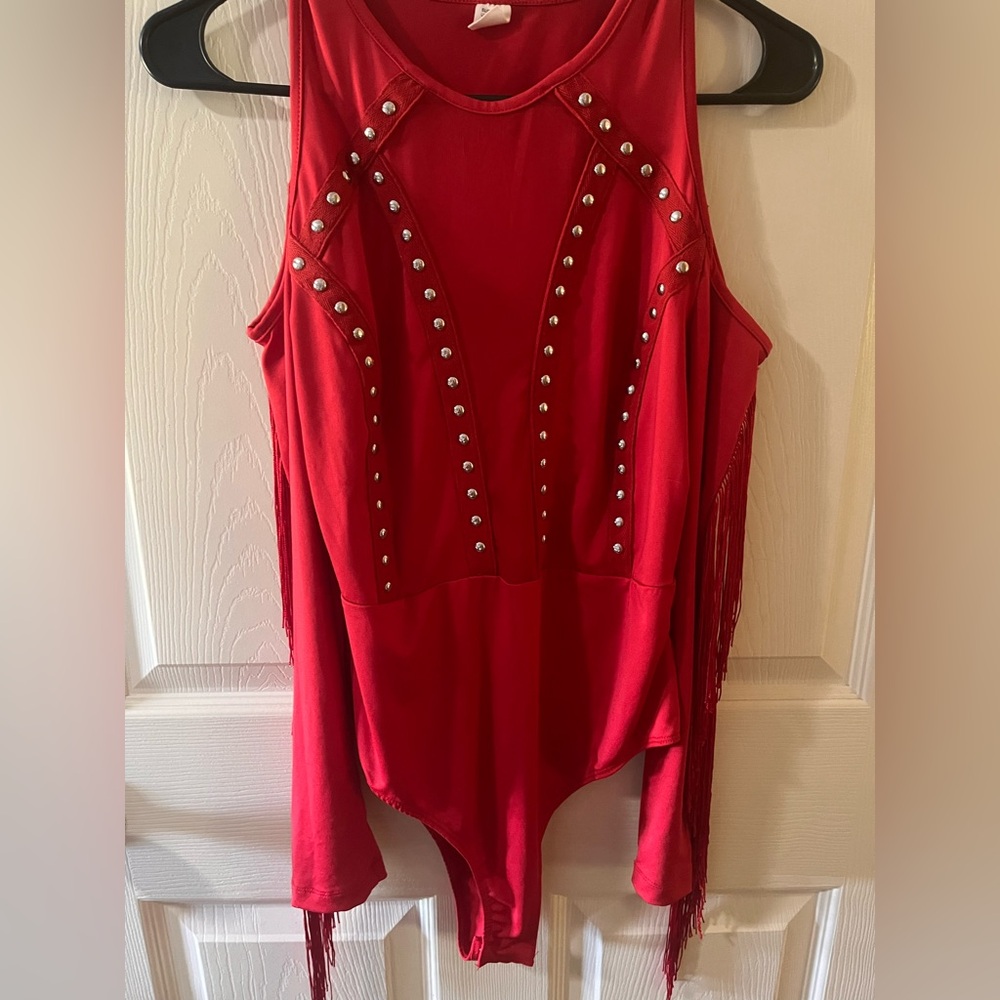 Forever 21 Red Embellished Fitted Bodysuit